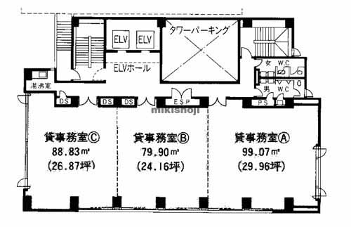 鵜の森スクエア(旧:太陽生命四日市ビル) 平面1